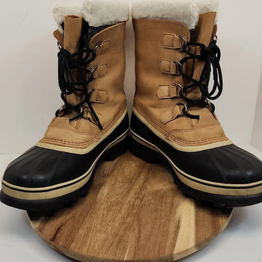 Sorel Caribou Waterproof Winter Boots Mens Size 10 Tan Black